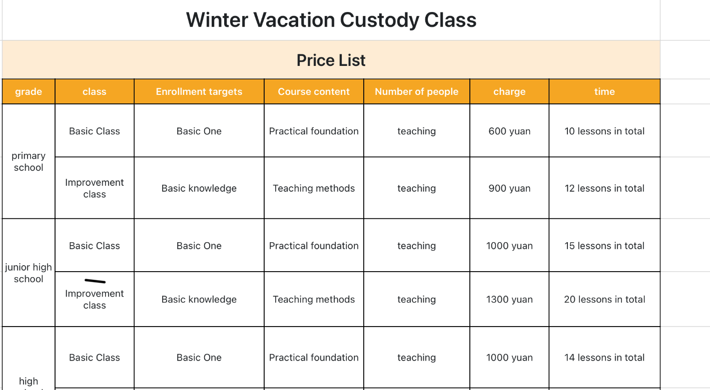 winter vacation care class 1